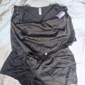 Stars Above Black Satin Pajama Set